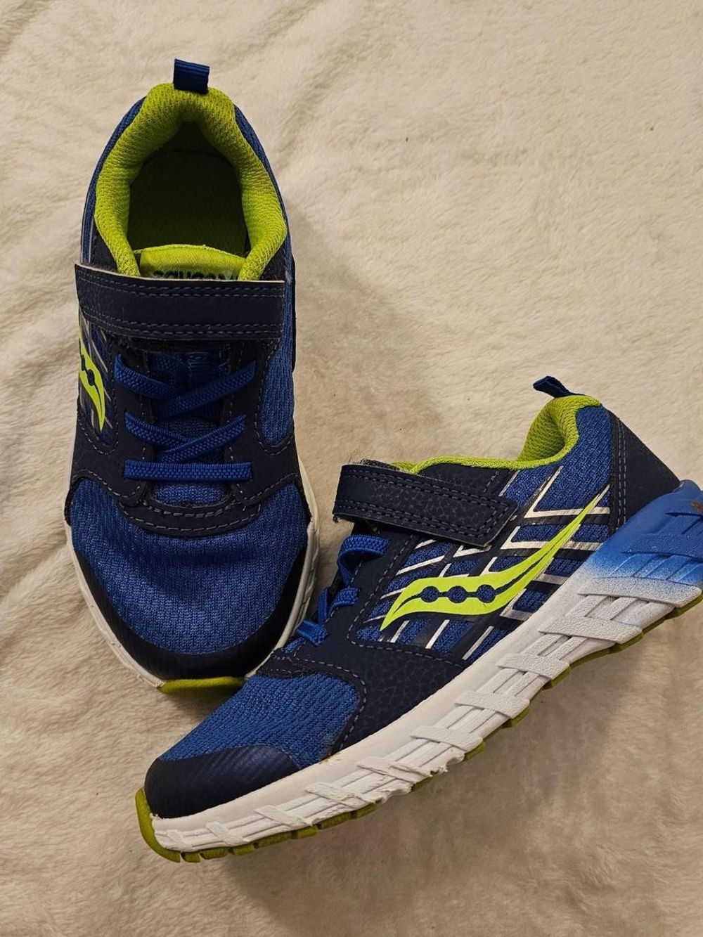 Saucony Kids Navy Blue & Lime Hook-and-Loop Athletic Sneakers